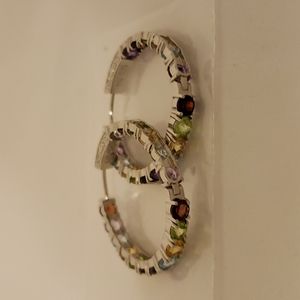 JTV DOCZ913-8 Ethiopian opal with multi colored tourmaline over silver hoop earr